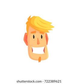Young blond smiling man face avatar, positive male character cartoon vector illustration