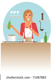 Young blond woman preparing dinner