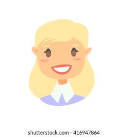 Young blonde female character. Cartoon style people icon. Isolated cartoon girls avatar. Flat illustration woman face. Hand drawn vector drawing blond