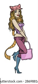 young blonde girl flirt in hat with cat ears  - vector hand drawing series of comic illustrations