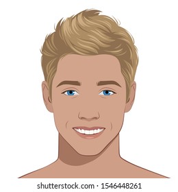 Young blonde man smiling. Vector illustration.