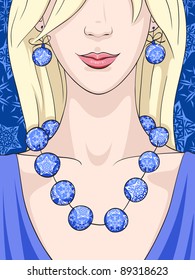 A young blonde woman with Christmas earrings and necklace