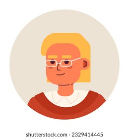 Young blonde woman in glasses semi flat vector character head. Short bob haircut. Editable cartoon avatar icon. Face emotion. Colorful spot illustration for web graphic design, animation