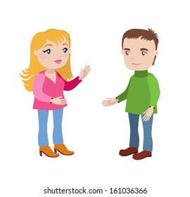 young blonde woman and a man talking positively  vector