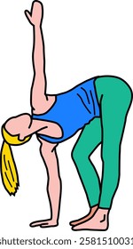 young blonde woman with a ponytail doing yoga stretching, excercise , fitness, health, isolated icon flat vector art