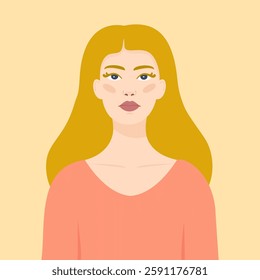 young blonde woman portrait, flat style vector illustration