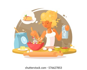 Young blonde woman prepares meal