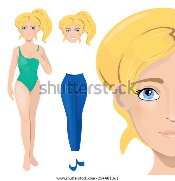 Young Blue Eyed Girl Blonde Hair Stock Vector Royalty Free 254481361
