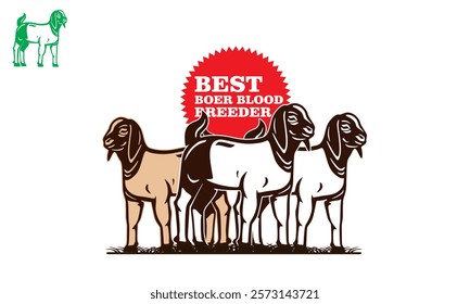 young boer goat breeder logo, silhouette of great ram standing vector illustrations