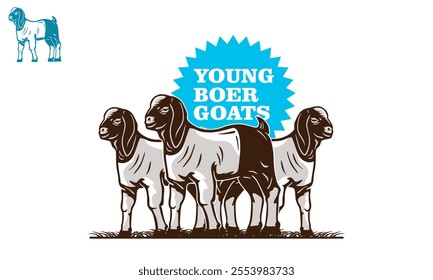 young boer goat logo, great silhouette of healthy ram standing vector illustrations