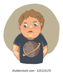 Young boq with cool t-shirt - vector cartoon illustration.