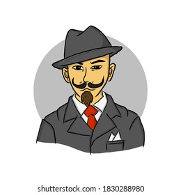 Vector de logotipo de ilustración joven jefe. Mascota de personajes de moda Man Hipster. Caricatura del icono de evento de Movember