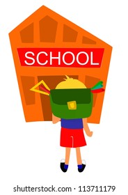 Young bot going first time to school - vector illustration.