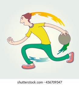 Young bowler playing bowling. Vector Illustration design template with sports in trendy linear style.