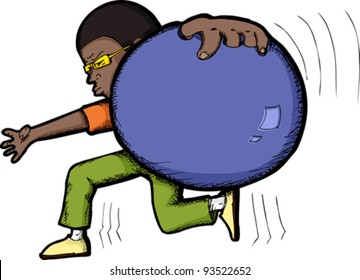 Young bowler tosses his ball over white background