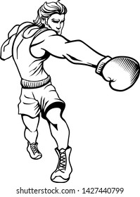 Young boxer and athlete punching and training. Vector illustration and isolated.