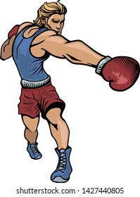 Young boxer and athlete punching and training. Vector illustration and isolated.