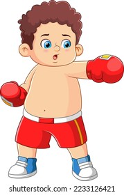 Young boxer during boxing exercises of illustration
