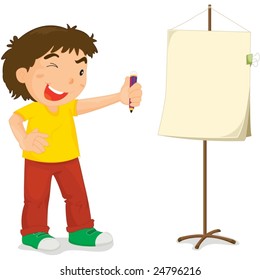 Young boy about to paint a canvas