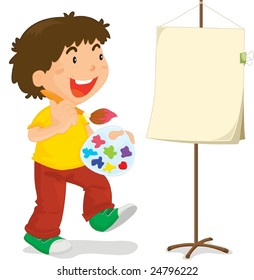 Young boy about to paint a canvas