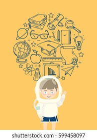 Young Boy In an Astronaut Suit With Education Icon.
