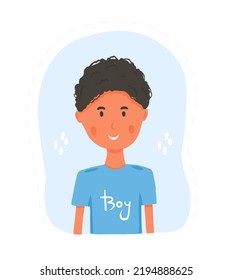 Young boy avatar in flat style on blue background