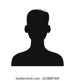 Young boy avatar profile isolated man face black silhouette. Vector college student social media user interface, faceless character, schoolboy pupil