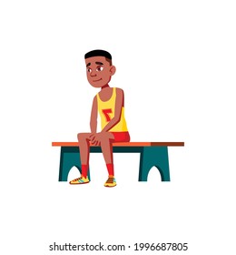 young boy basketball player sitting on bench cartoon vector. young boy basketball player sitting on bench character. isolated flat cartoon illustration