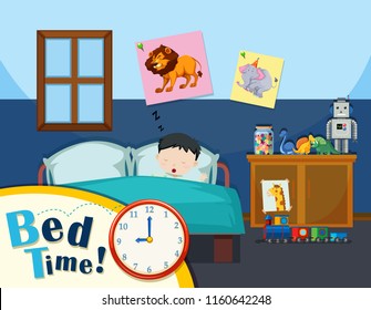 Young boy bed time illustration