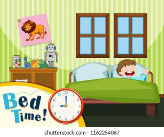 Young boy bed time illustration