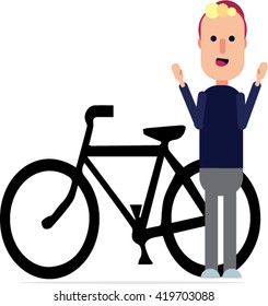 young boy with bicycle , flat design