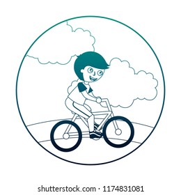 young boy in bicycle isolated icon