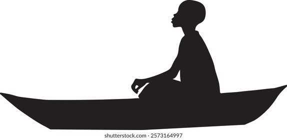 Young boy in boat  Silhouette design Dynamic Pose