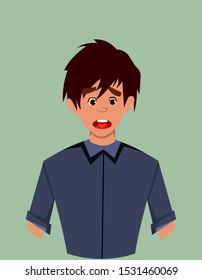 Young boy boring facial expression. boring expression vector illustration in cartoon style.