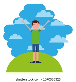 young boy celebratring in landscape avatar