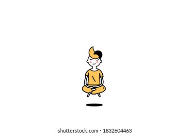 Young boy character floating while meditating, vector illustration for graphic design