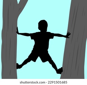 Young boy climbing in the playground silhouettes, concept illustration vector