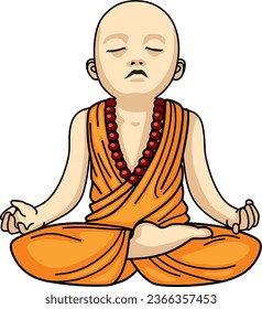 a young boy, in the clothes of a Buddhist monk, meditates, vector drawing
