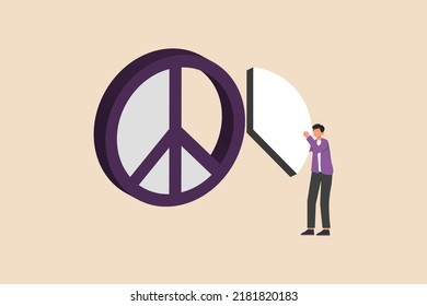 Young boy complete peace icon pieces. Peace day concept. Colored flat graphic vector illustration.