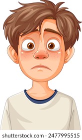 A young boy with a concerned expression