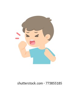 young boy coughing, sickness allergy concept, Vector flat illustration.