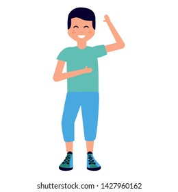 young boy dancing character on white background vector illustration