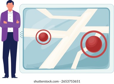 A young boy demonstrates air navigation techniques for flights, showcasing routes, altitudes, and waypoints with precision. 