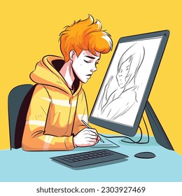 kleiner Junge, der eine Kunst entwirft
