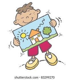 Young Boy Displaying His Picture Proudly