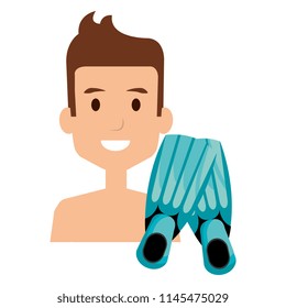 young boy with diving fins