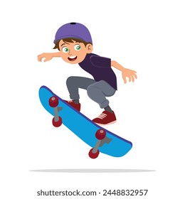 young boy doing extreme tricks with his skateboard. vector illustration with white background