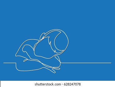 young boy dreaming leaning on desk - continuous line drawing