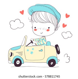 Young boy driving car