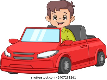 Young boy driving super car of illustration